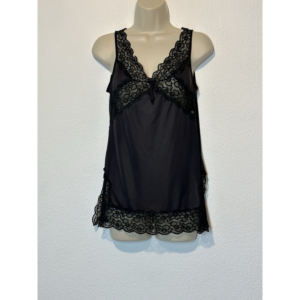 Vintage Y2K Small Black Cami Top Babydoll Lace Lingerie Whimsigoth Fairy